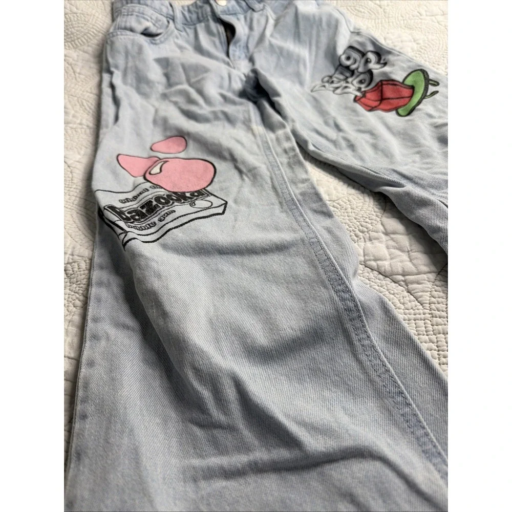 Justice Light Wash Jeans with Pink Balloon & Red Ring Pop Art Girls Sz 10